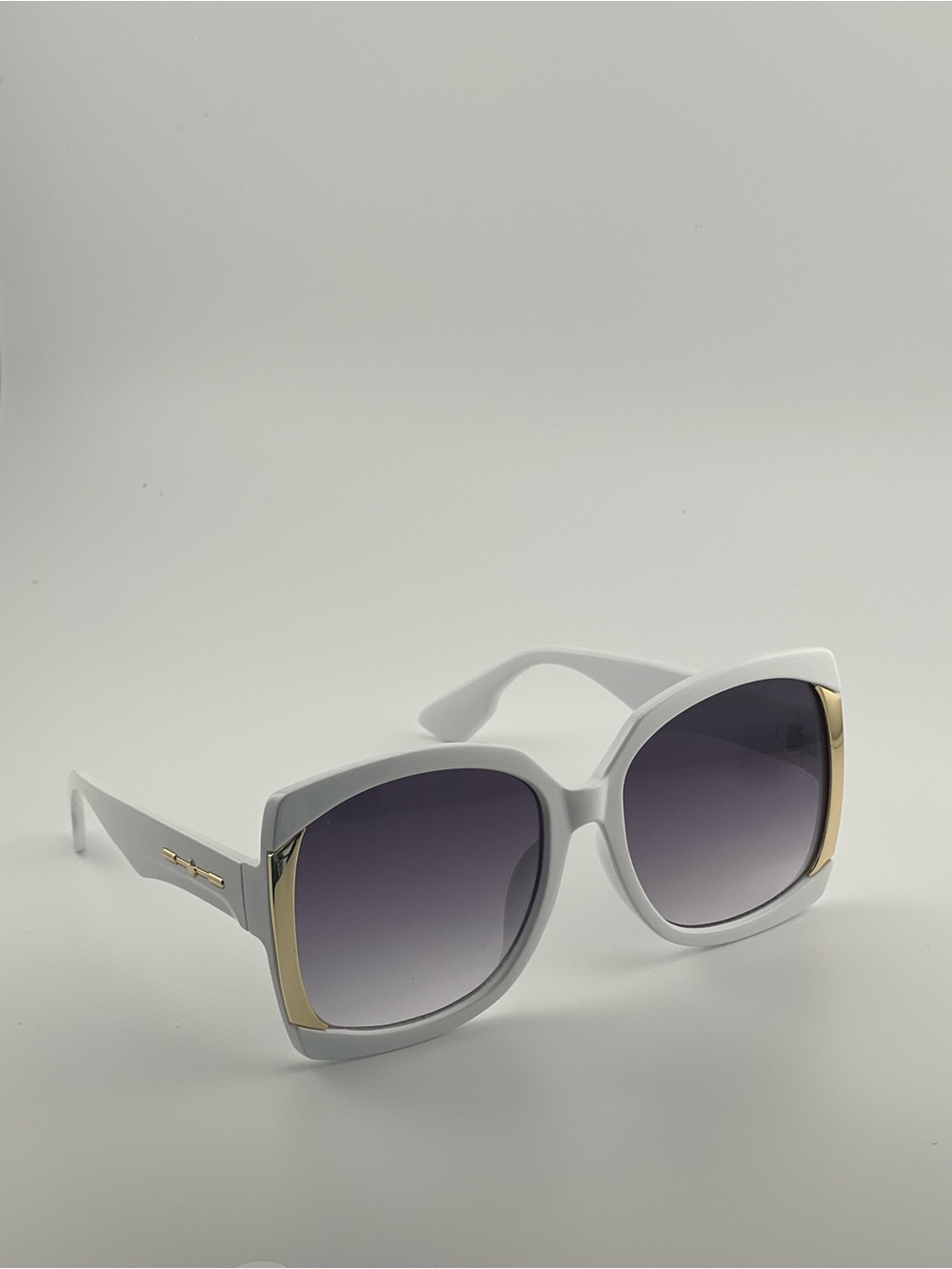 White Oversized Square Sunglasses with Gold Trim